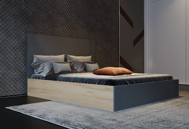 Кровать двуспальная ViA- APC АЛ-1 (дуб тахо/темно-серый)