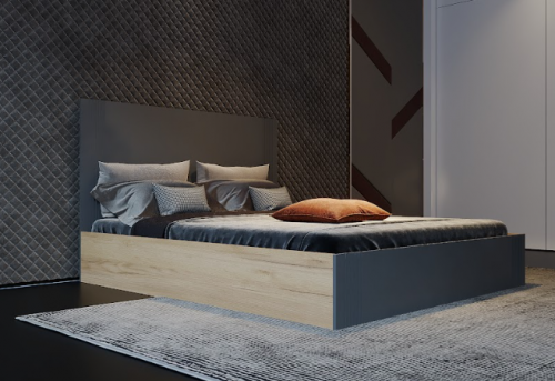 Кровать двуспальная ViA- APC АЛ-1 (дуб тахо/темно-серый)