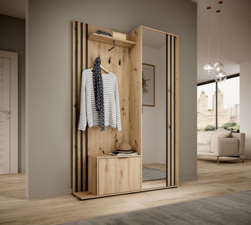 Прихожая с зеркалом Perfect Home Нелли / Nelly 2-дверная Дуб артизан/черный