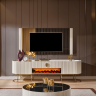 Комод ТВ с камином EXI- G белый с золотом  221*51*66