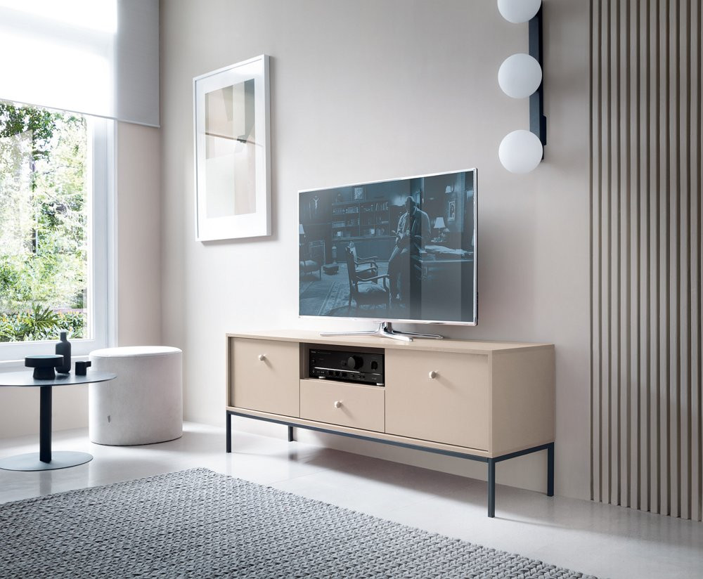Тумба под TV Perfect Home Моно/Mono 2-дверная с 1 ящ., черные ножки MRTV154 Беж песочный