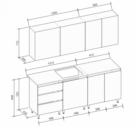 Кухня EMB- Asti (Асти) 2 метра Графит