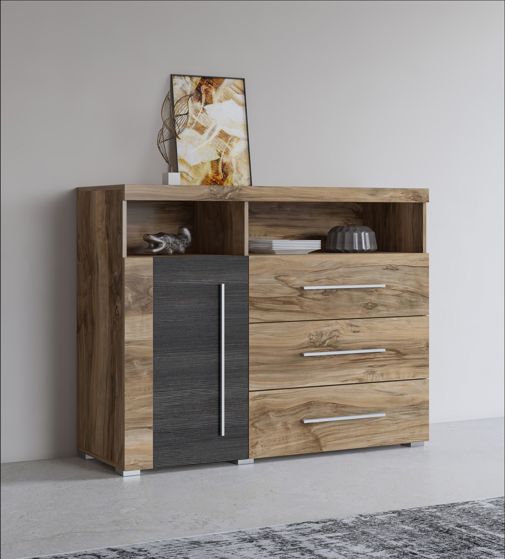 Комод на 1 дверь и 3 ящика в гостиную Helvetia ROGER 226ZZH47 (сатиновый нуссбаум)