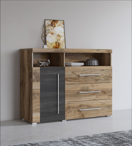 Комод на 1 дверь и 3 ящика в гостиную Helvetia ROGER 226ZZH47 (сатиновый нуссбаум)
