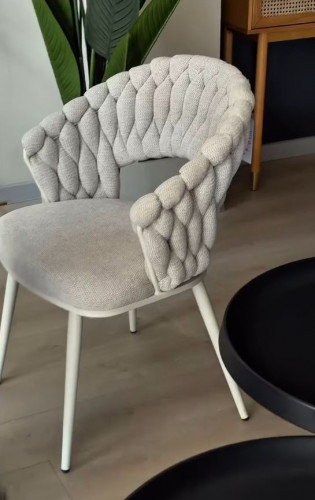 Стул обеденный с подлокотниками CRV- Minori Marble linen white base