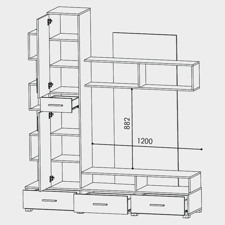 Стенка в гостиную EVR- Бриз венге + фасад дуб молочный