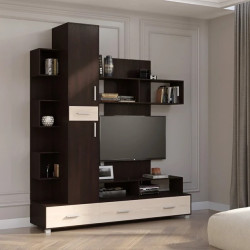 Стенка в гостиную EVR- Бриз венге + фасад дуб молочный