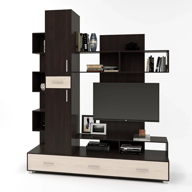 Стенка в гостиную EVR- Бриз венге + фасад дуб молочный