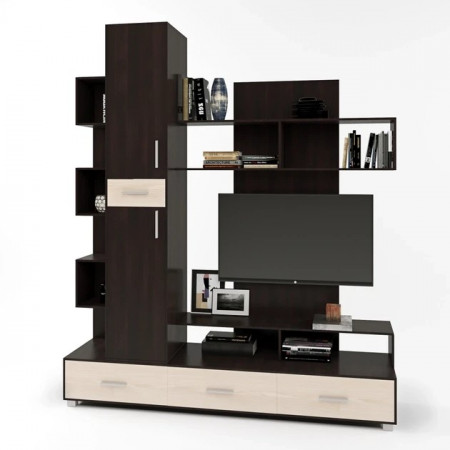 Стенка в гостиную EVR- Бриз венге + фасад дуб молочный