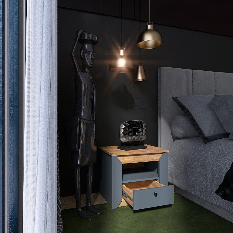 Тумба прикроватная EVR- Нордик-500 дуб крафт золотой + графит