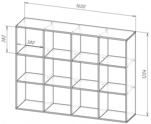 Стеллаж с полками на 12 секций 120х160х35 см KOD- СТ-12- детский