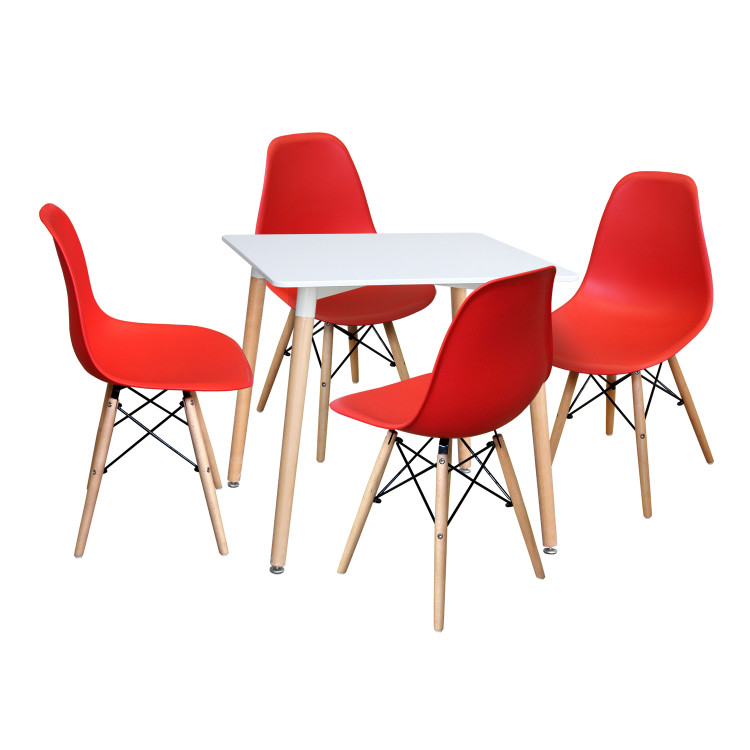 IDEA стол 80х80 белый + 4 стула UNO красный