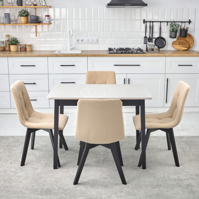 Комплект обеденный Ont- Леонардо 100 серо-бежевый + 4 стула Дарио бежевые