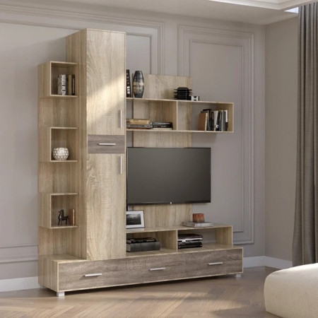 Стенка в гостиную EVR- Бриз дуб Сонома + фасад трюфель