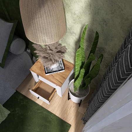 Тумба прикроватная EVR- Нордик-500 дуб крафт золотой + белый