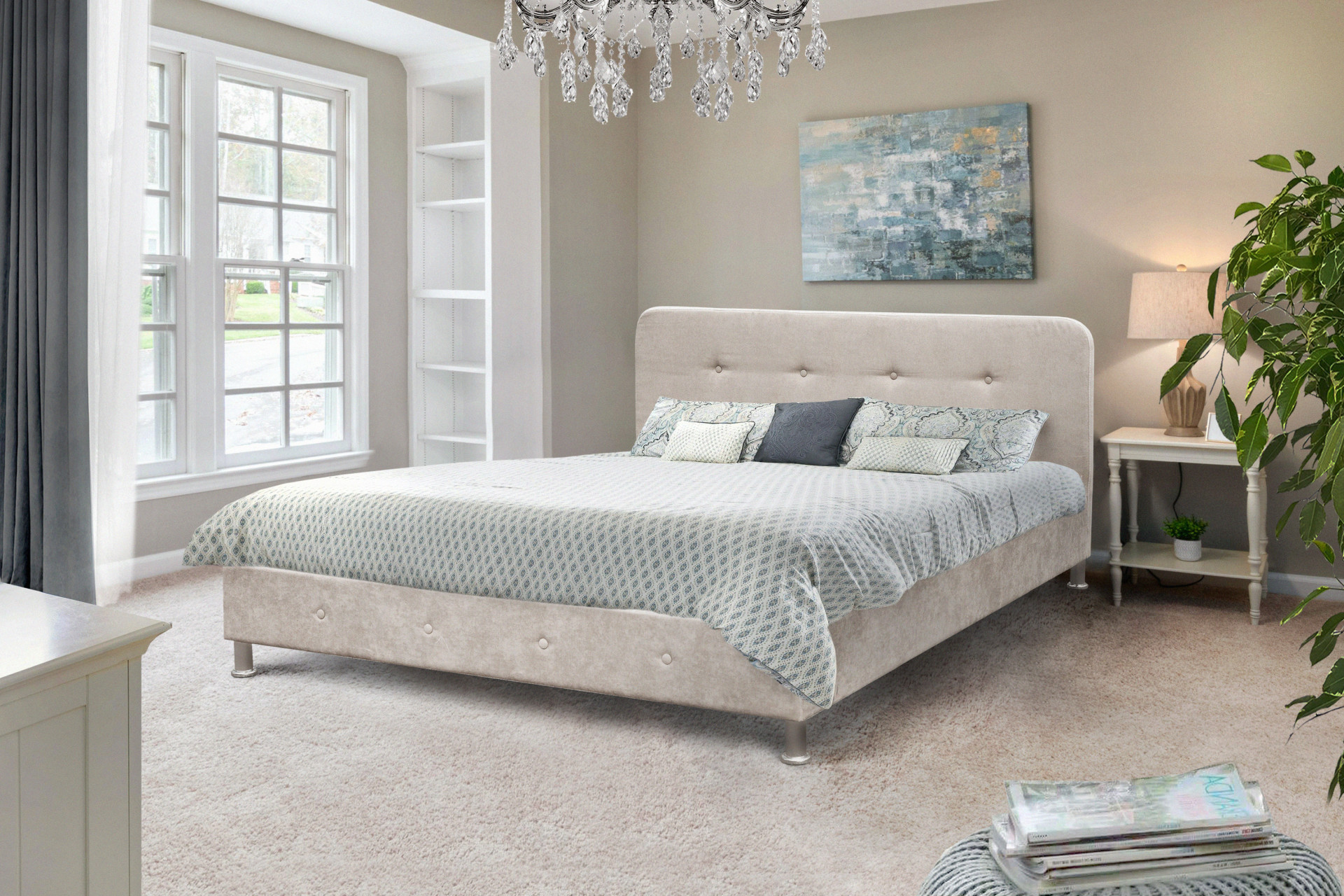 Кровать двуспальная с ламелями BIO- Софт Доминика (бежевый) 