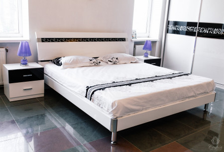 Кровать с плитой SMS- Ажур черный/белый 