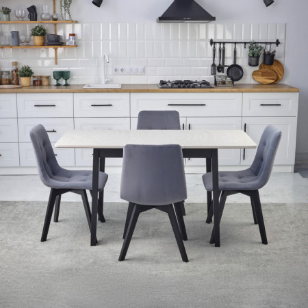 Комплект обеденный Ont- Леонардо 100 серо-бежевый + 4 стула Дарио серые