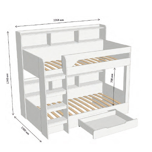 Детская двухъярусная кровать LION- Майнкрафт 90х190 см с ящиком Антрацит (LION-041530) ТОП