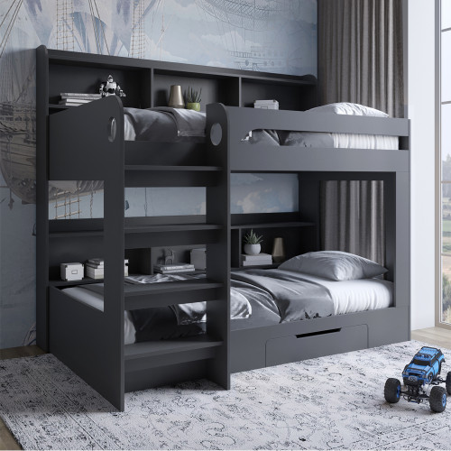 Детская двухъярусная кровать LION- Майнкрафт 90х190 см с ящиком Антрацит (LION-041530) ТОП