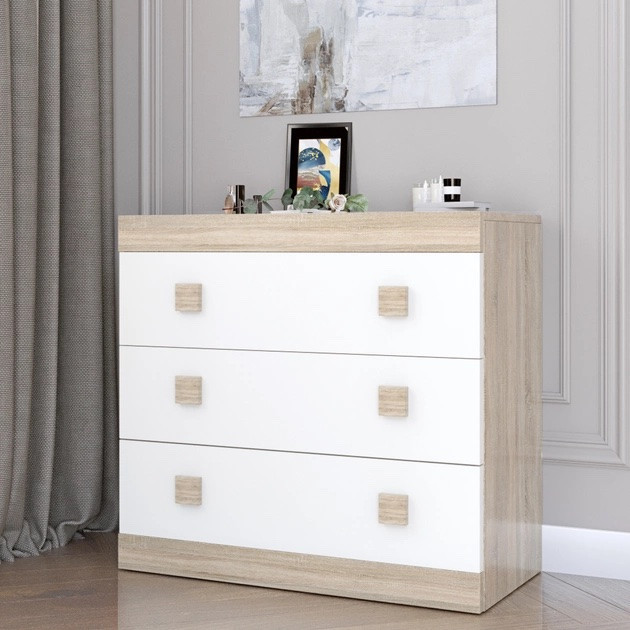 Комод на 3 шухляды EVR- Соната-1 дуб Сонома + фасад белый
