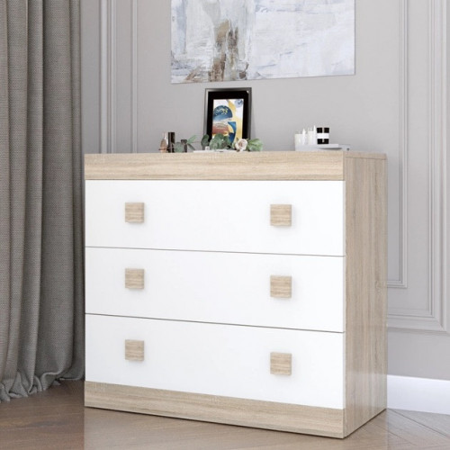 Комод на 3 шухляды EVR- Соната-1 дуб Сонома + фасад белый