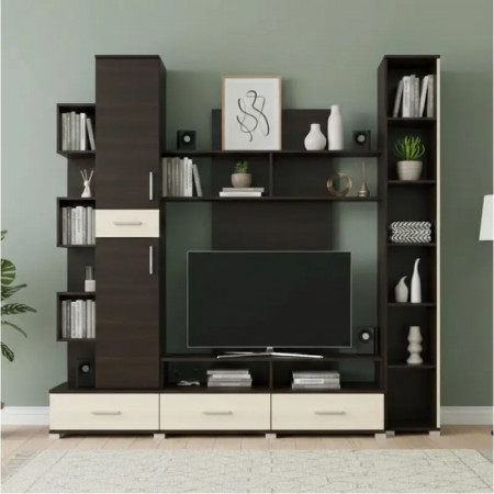 Стенка в гостиную EVR- Бриз + пенал 18 венге + фасад дуб молочный