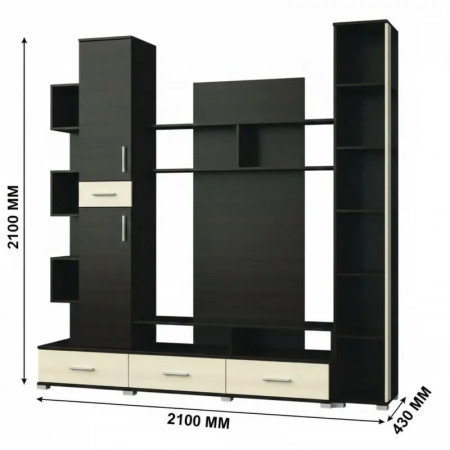 Стенка в гостиную EVR- Бриз + пенал 18 венге + фасад дуб молочный