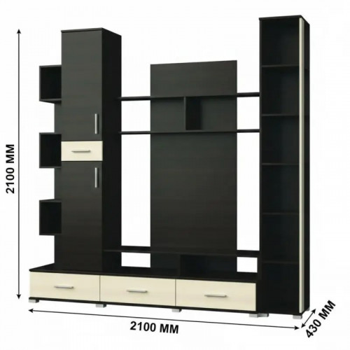 Стенка в гостиную EVR- Бриз + пенал 18 венге + фасад дуб молочный