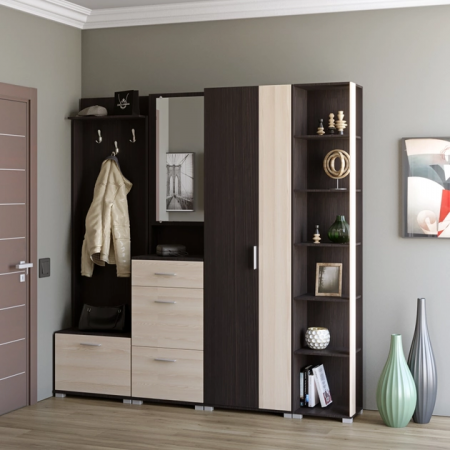 Прихожая(модульная) EVR- Бриз-4 венге темный + дуб молочный