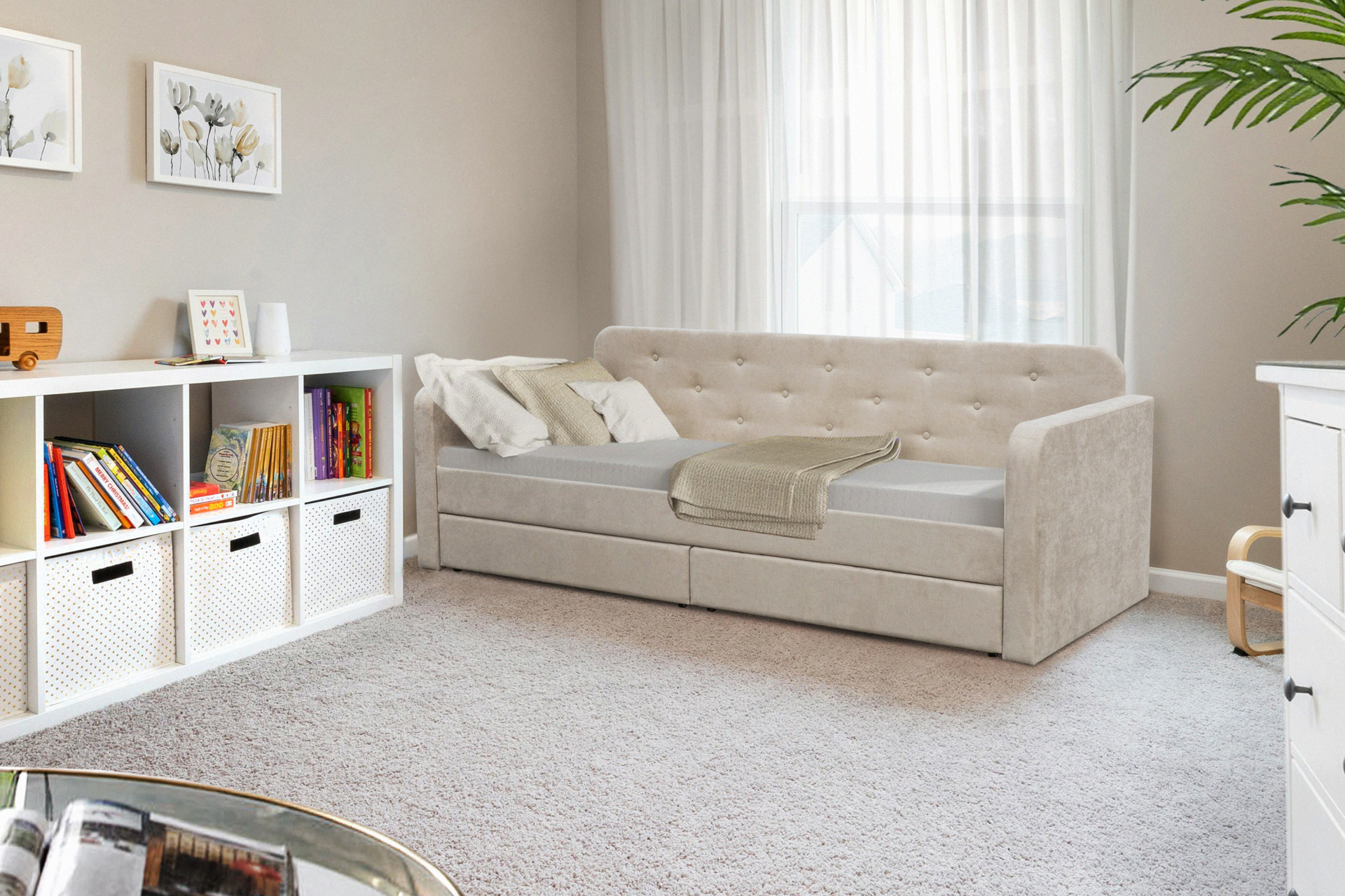 Кровать с двумя ящиками 80х200 см BIO- Софт Малибу (бежевый)