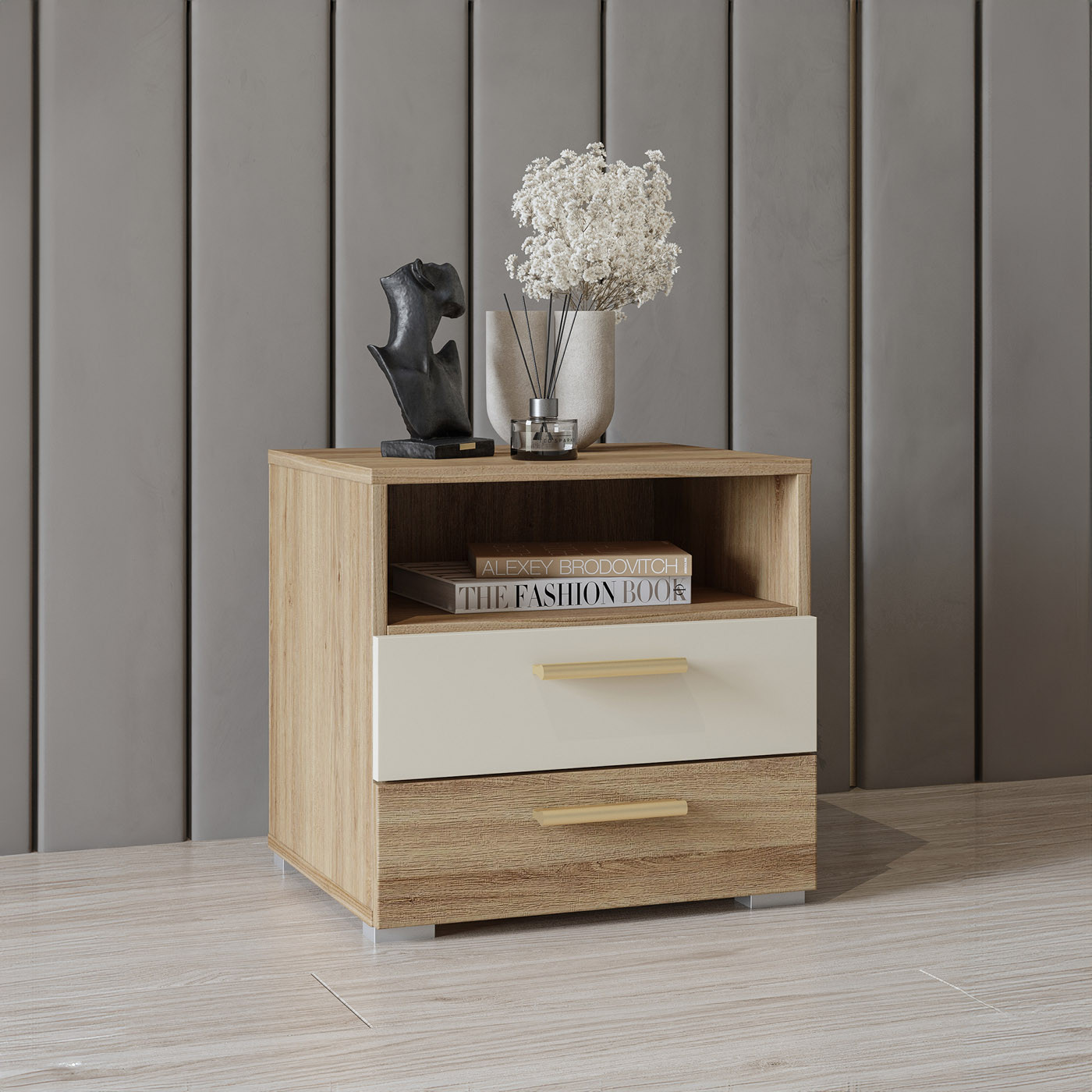 Тумбочка прикроватная Helvetia VERTINA 24DBNH22 (дикий дуб / дуб-песочно-бежевый)