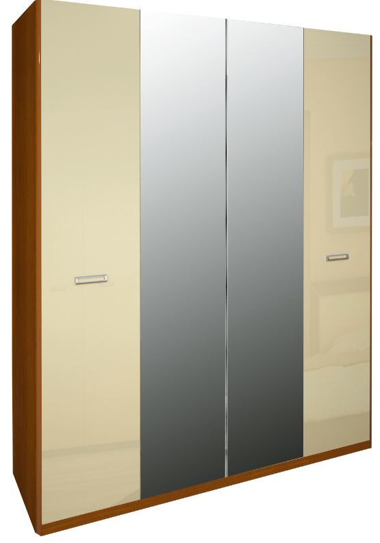 Шкаф MRK- Белла 4 двери Глянец ваниль+вишня бюзум/зеркало