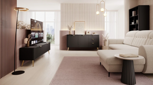 Тумба под телевизор  Perfect Home Ланте / Lante 2-дверная 2D/200 Черный/ Золото