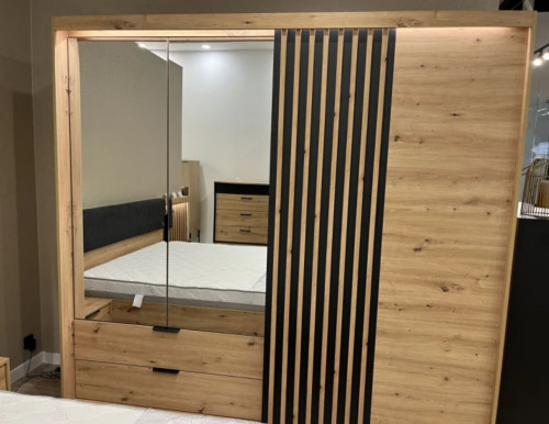 Шкаф полукупе Perfect Home Талли / Tally 4-дверный с зеркалом 4D2S/220 Дуб артизан/антрацит