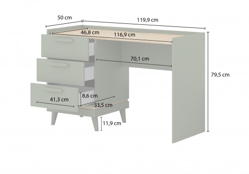 Письменный стол с 3 ящиками Helvetia SCANDI 24GDOH03 (зеленый / дуб)