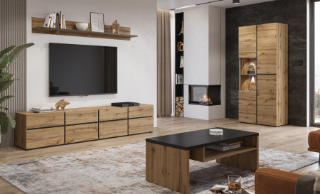 Тумба под телевизор на 4 двери и 4 ящика Helvetia CROSS 24N6MY40 (дуб вотан-черный)