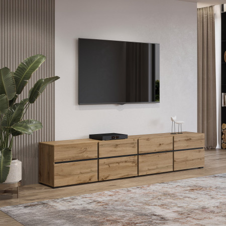 Тумба под телевизор на 4 двери и 4 ящика Helvetia CROSS 24N6MY40 (дуб вотан-черный)