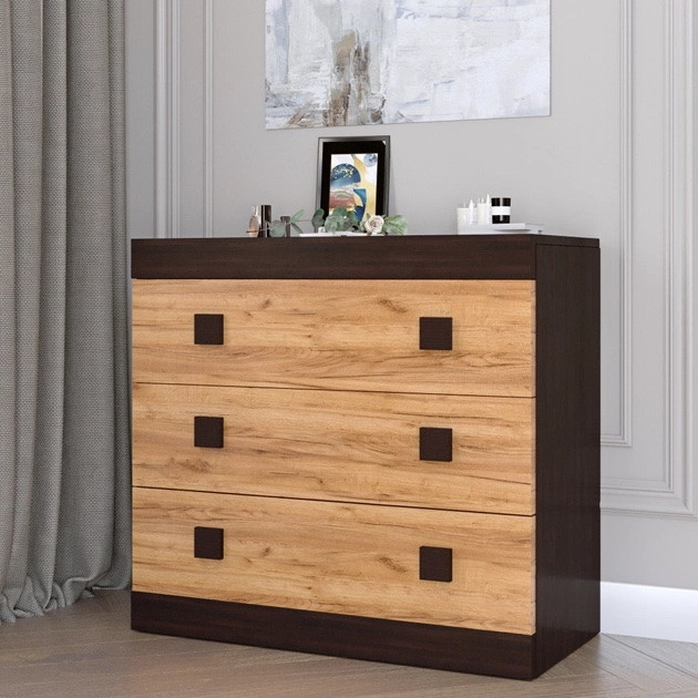 Комод на 3 шухляды EVR- Соната-1 венге + фасад крафт золотой