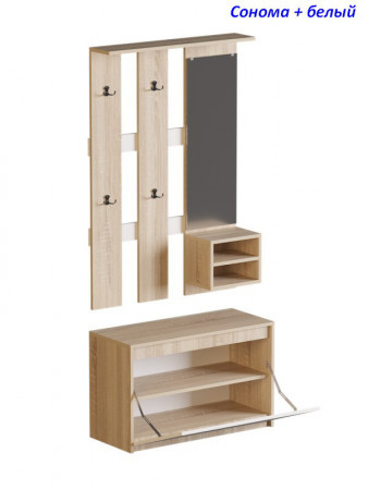 Прихожая с вешалкой и тумбой для обуви EVR- Микс дуб Сонома + белый