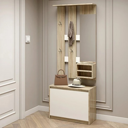 Прихожая с вешалкой и тумбой для обуви EVR- Микс дуб Сонома + белый
