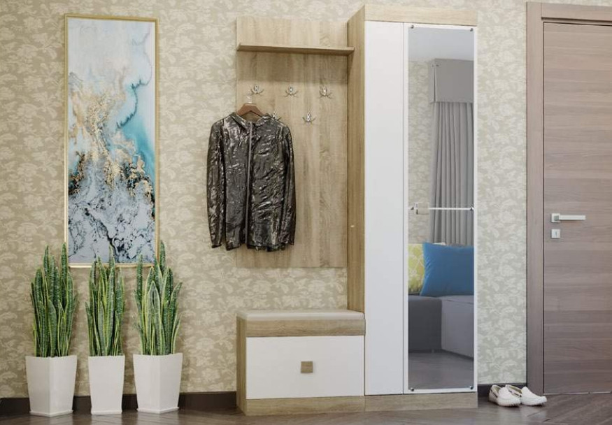 Прихожая(модульная) EVR- Соната-3 дуб Сонома + белый