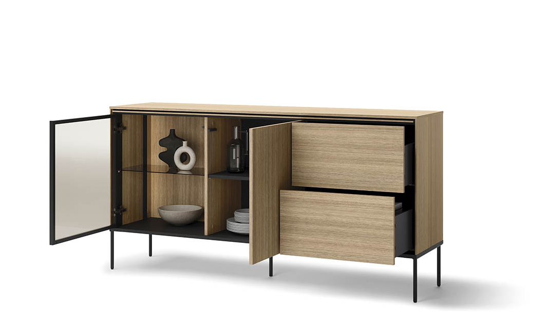 Комод с витриной 1Д/1В2Ш TOP- Виссо с подсветкой