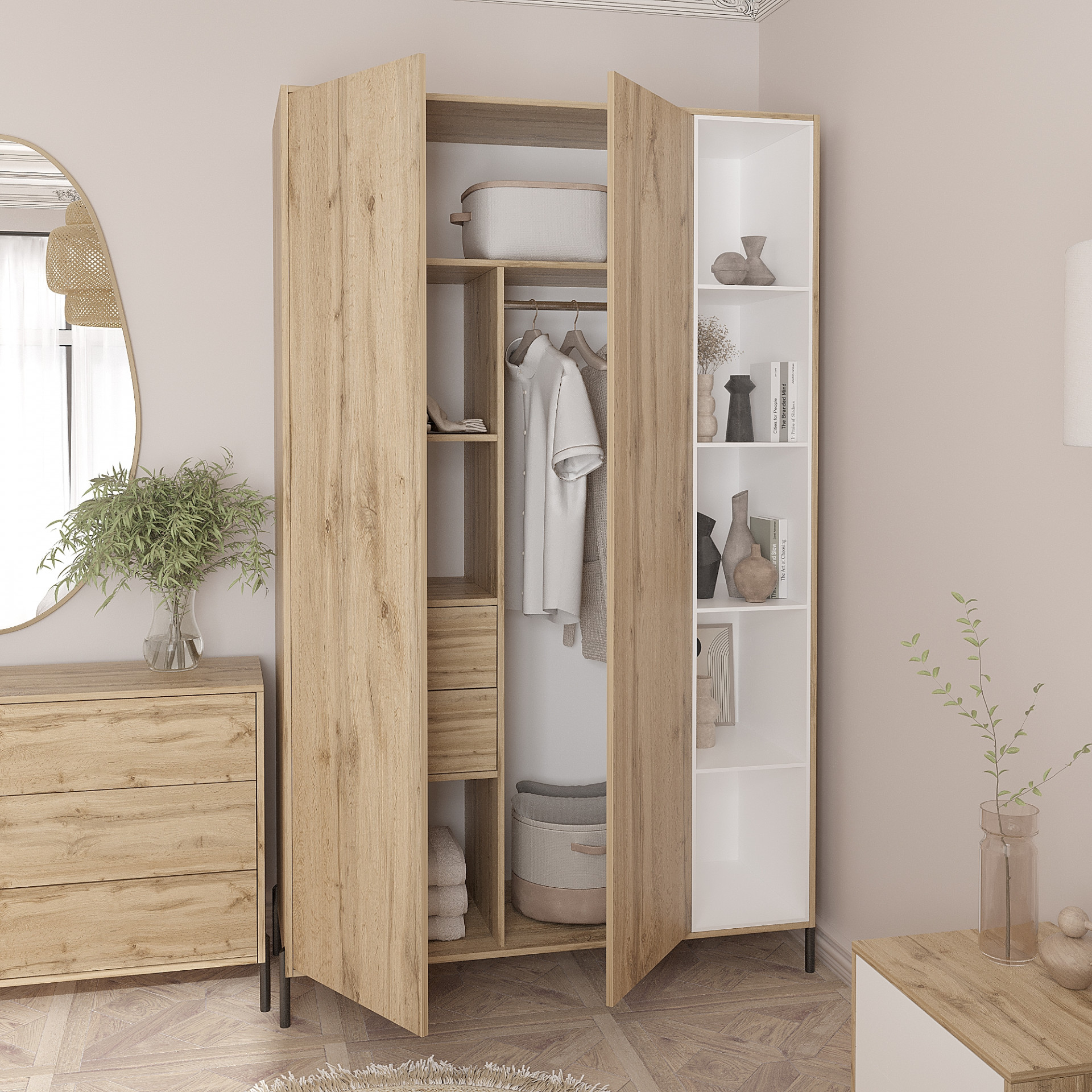 Шкаф распашной 220х140х50 см KOD- ШК-2 Норди