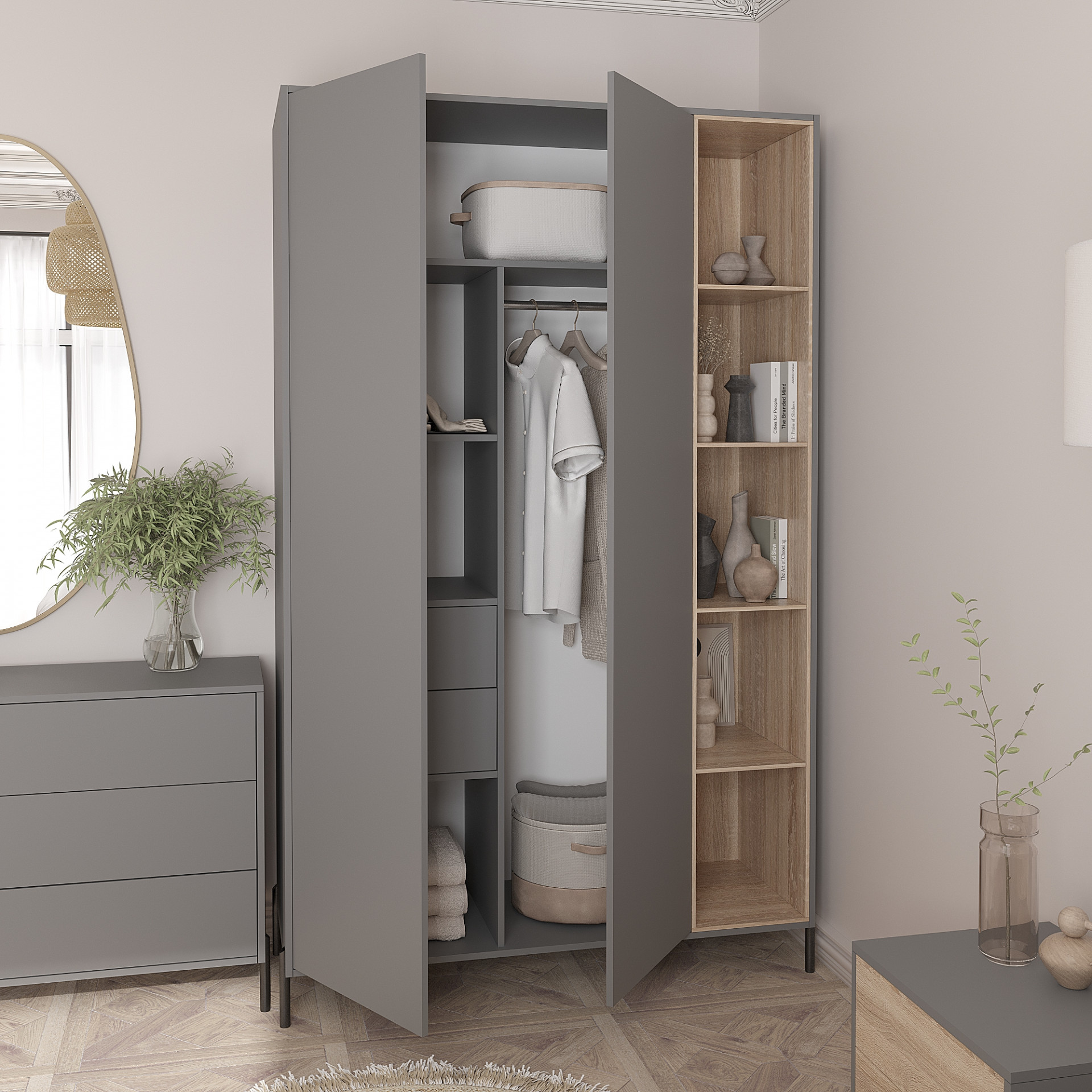 Шкаф распашной 220х140х50 см KOD- ШК-2 Норди