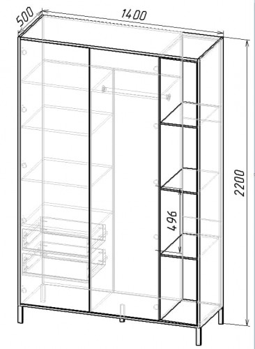 Шкаф распашной 220х140х50 см KOD- ШК-2 Норди
