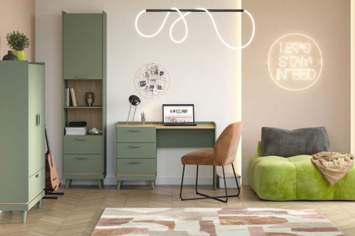 Шкаф на 3 двери с 3 ящиками Helvetia SCANDI 24GDOH19 (зеленый / дуб)