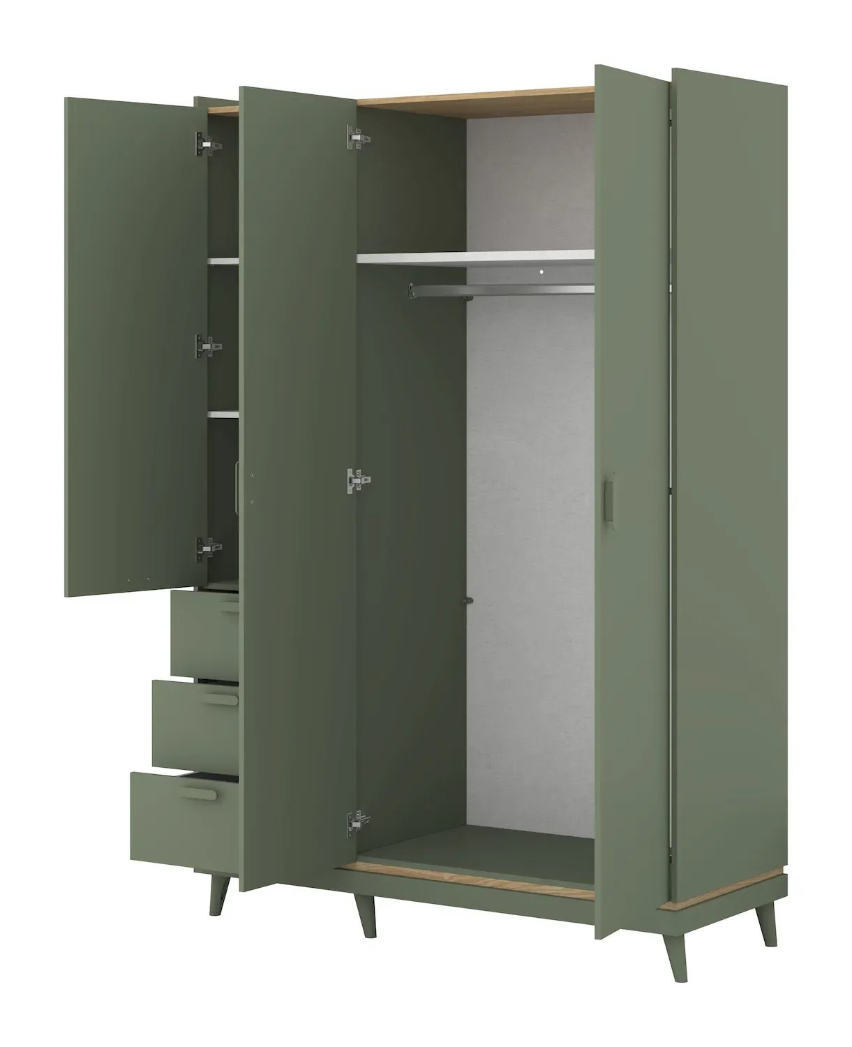 Шкаф на 3 двери с 3 ящиками Helvetia SCANDI 24GDOH19 (зеленый / дуб)