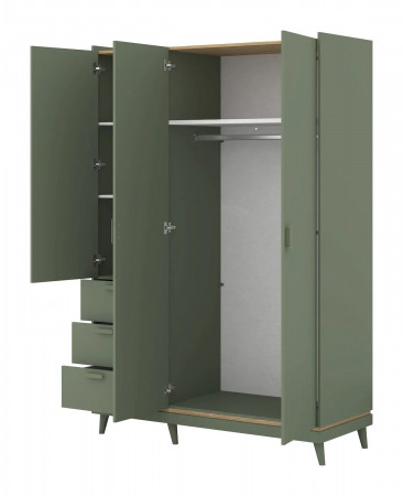Шкаф на 3 двери с 3 ящиками Helvetia SCANDI 24GDOH19 (зеленый / дуб)