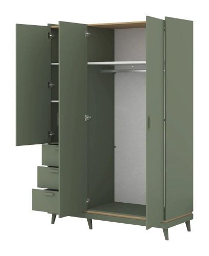 Шкаф на 3 двери с 3 ящиками Helvetia SCANDI 24GDOH19 (зеленый / дуб)